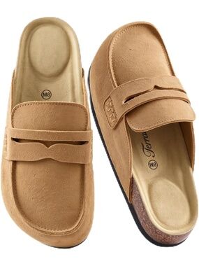 🆕 Women Camel Suede Loafer Clogs Cork Footbed Slip On Backless Penny Mules